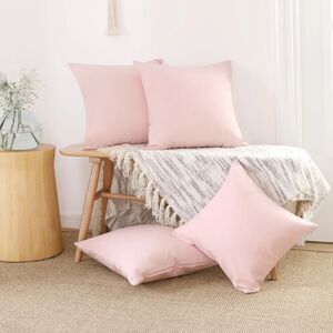 Deconovo 4-Pack Pink Faux Linen Throw Pillow Covers 18x18" Home Decor